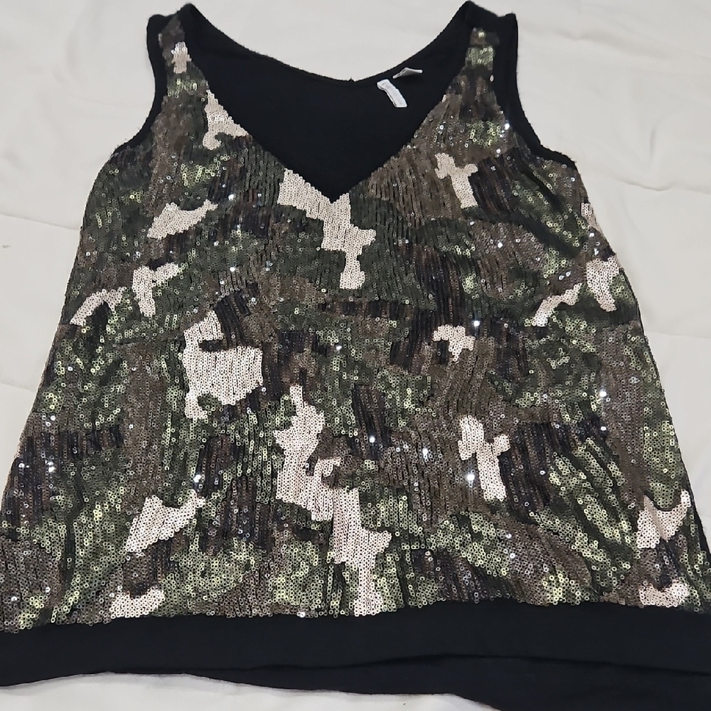 Cato Sequin Camouflage V-Neck Tank Top size XS